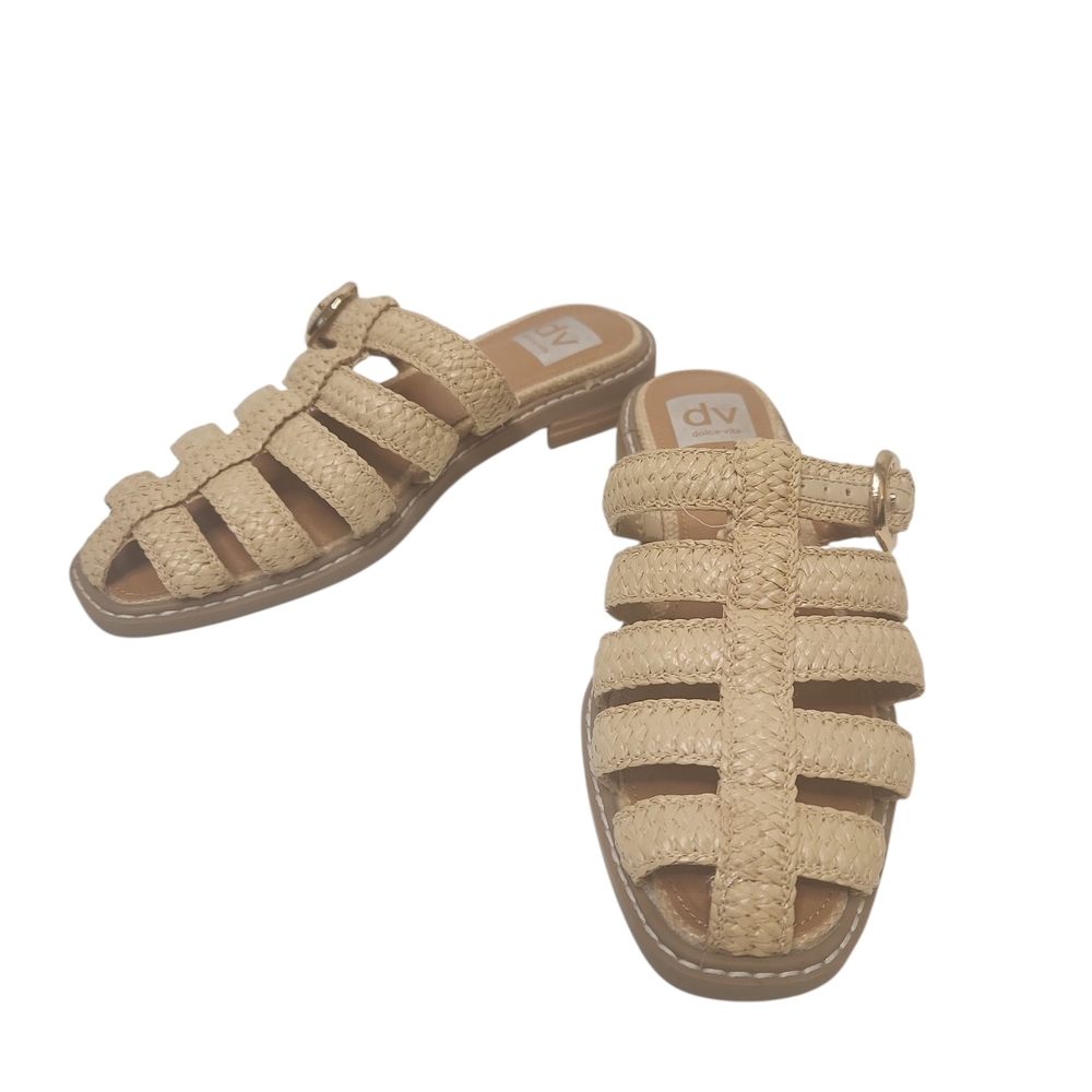 Dolce Vita Fyona Natural/Tan Fisherman Raffia Mule Strappy Sandals Size 6.5